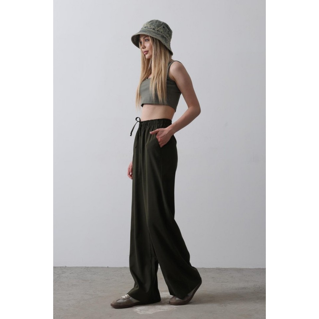 Beli Lastikli Bol Paça Pantolon - Haki 154477 Beli Lastikli Bol Paça Pantolon - Haki 154477