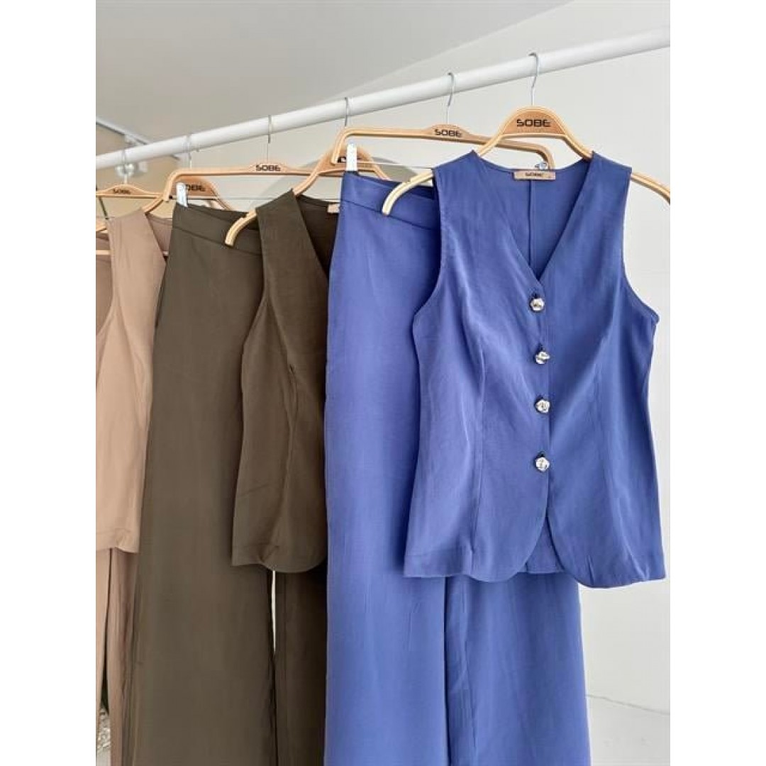 Arkası Bağcıklı Yelek Plazza Pantolon Modal Takım 10202-08 161622 Arkası Bağcıklı Yelek Plazza Pantolon Modal Takım 10202-08 161622