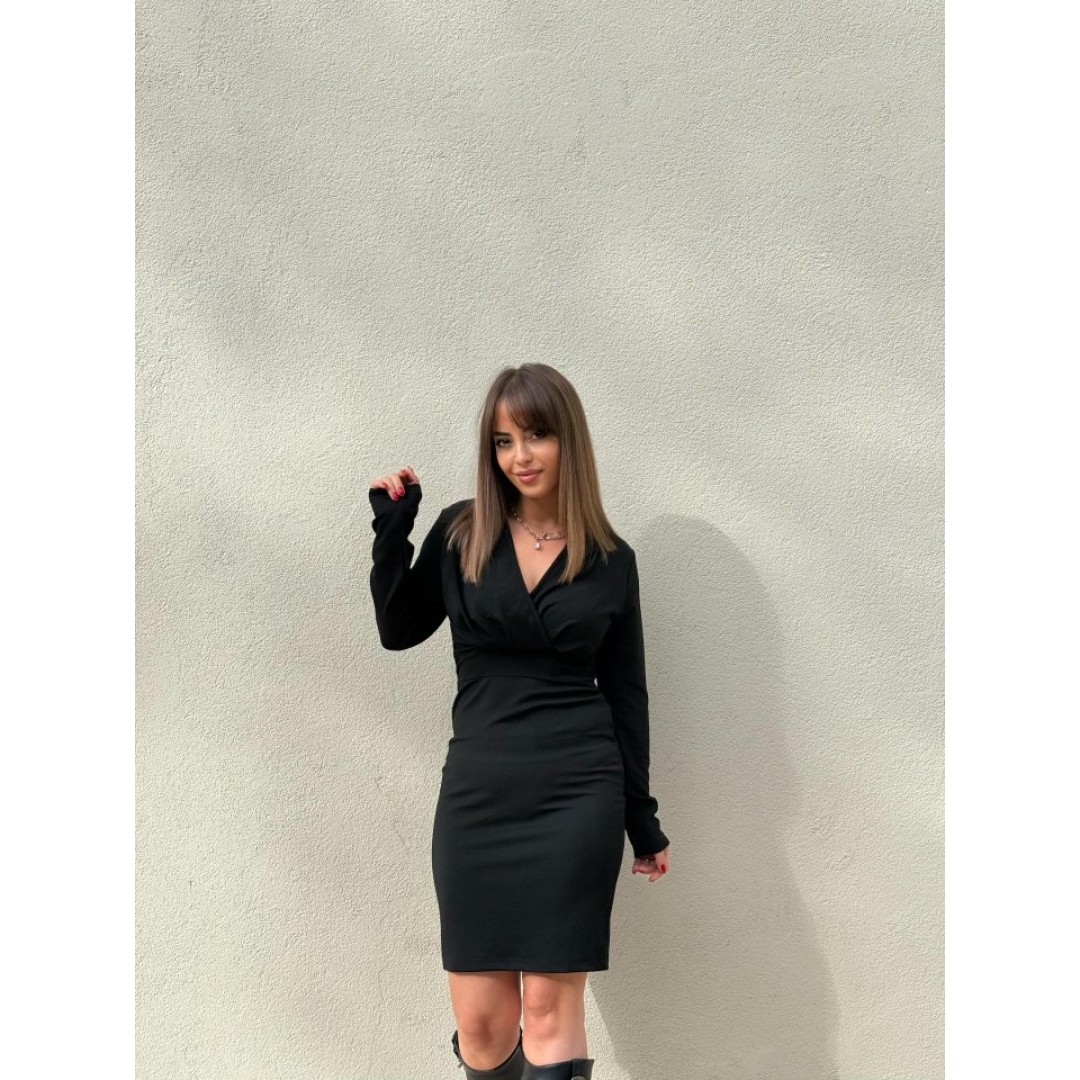 Kadın Uzun Kollu Kruvaze Yaka Krep Mini Boy Elbise - 135254 Kadın Uzun Kollu Kruvaze Yaka Krep Mini Boy Elbise - 135254