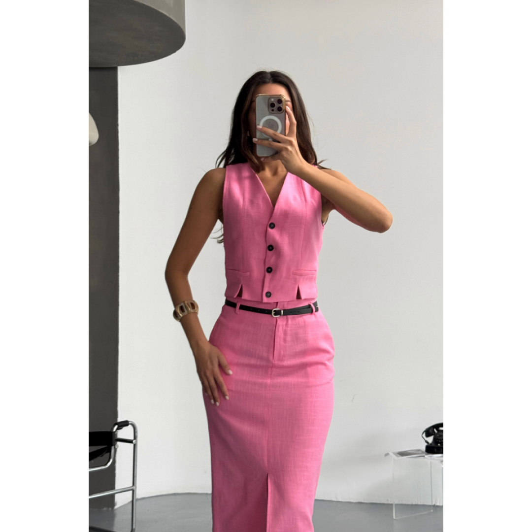 YELEK-ÖNDEN YIRTMAÇLI ETEK TK ŞANTUK KETEN - Pembe 158655 YELEK-ÖNDEN YIRTMAÇLI ETEK TK ŞANTUK KETEN - Pembe 158655