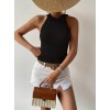 Kadın Kolsuz Halter Yaka Mini Baklava Desenli Triko Bluz - 159562 Kadın Kolsuz Halter Yaka Mini Baklava Desenli Triko Bluz - 159562