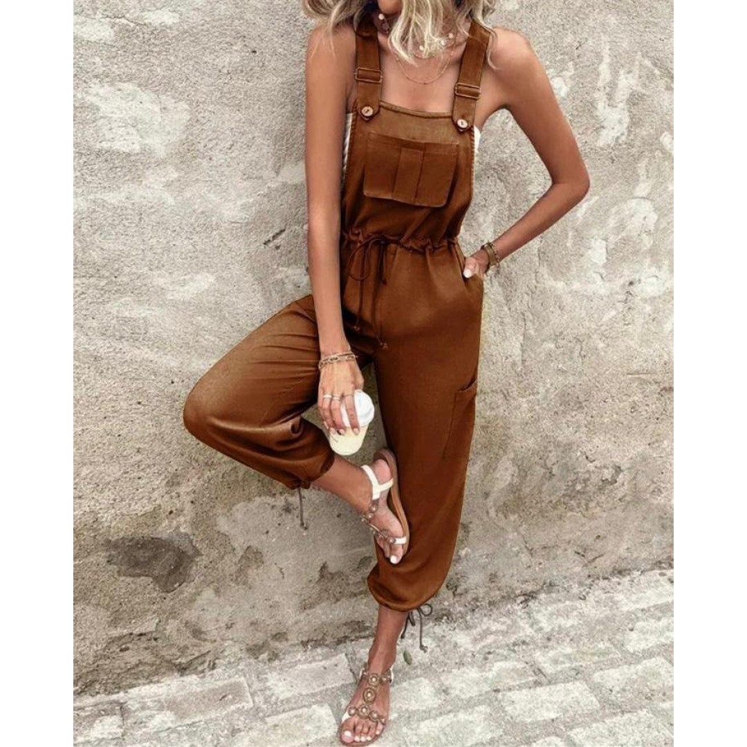 Kadın Poplin Kumaş Likralı Askılı Tulum