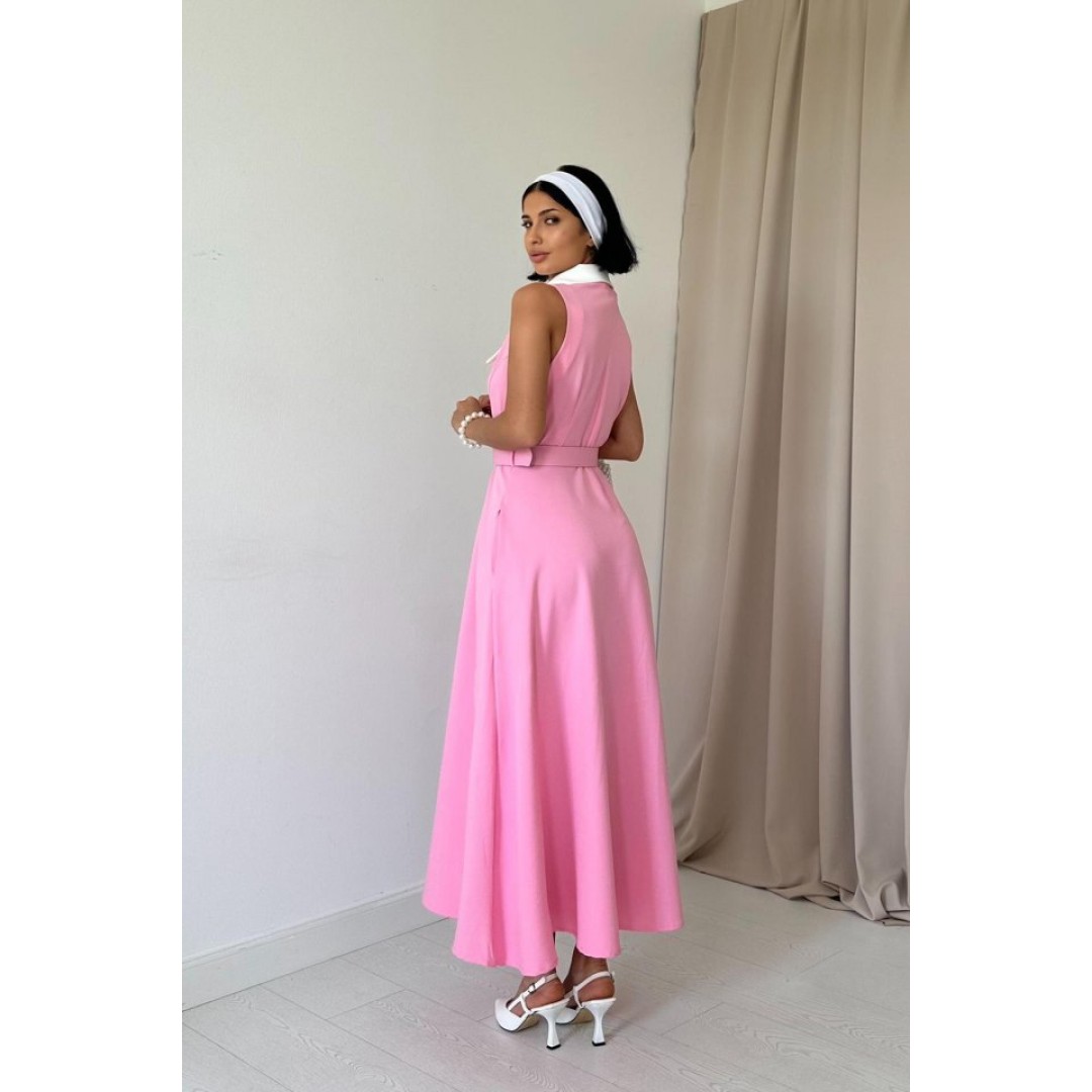Pembe Geniş Yakalı Halter Kollu Elbise - 153472 Pembe Geniş Yakalı Halter Kollu Elbise - 153472