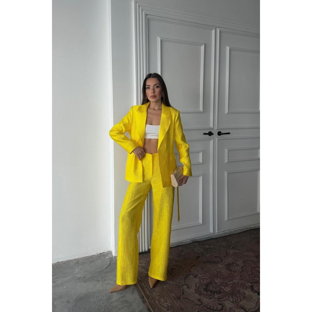 Neon Beli Kuşaklı Ceket Ve Pantolon Parlak Takım 158273 Neon Beli Kuşaklı Ceket Ve Pantolon Parlak Takım 158273
