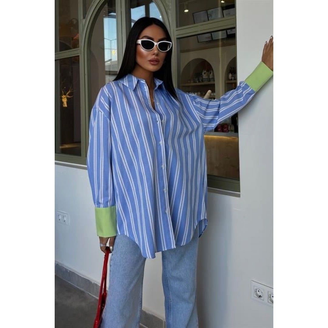 Kolu Manşet Detay Çizgili Oversize Gömlek 3405 158545 Kolu Manşet Detay Çizgili Oversize Gömlek 3405 158545
