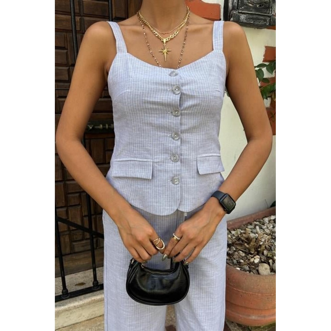 Kalın Askılı Bluz Pantolon Keten Takım 10187 160569