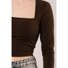 Kare Yaka Basic Kahverengi Bluz - 147545 Kare Yaka Basic Kahverengi Bluz - 147545