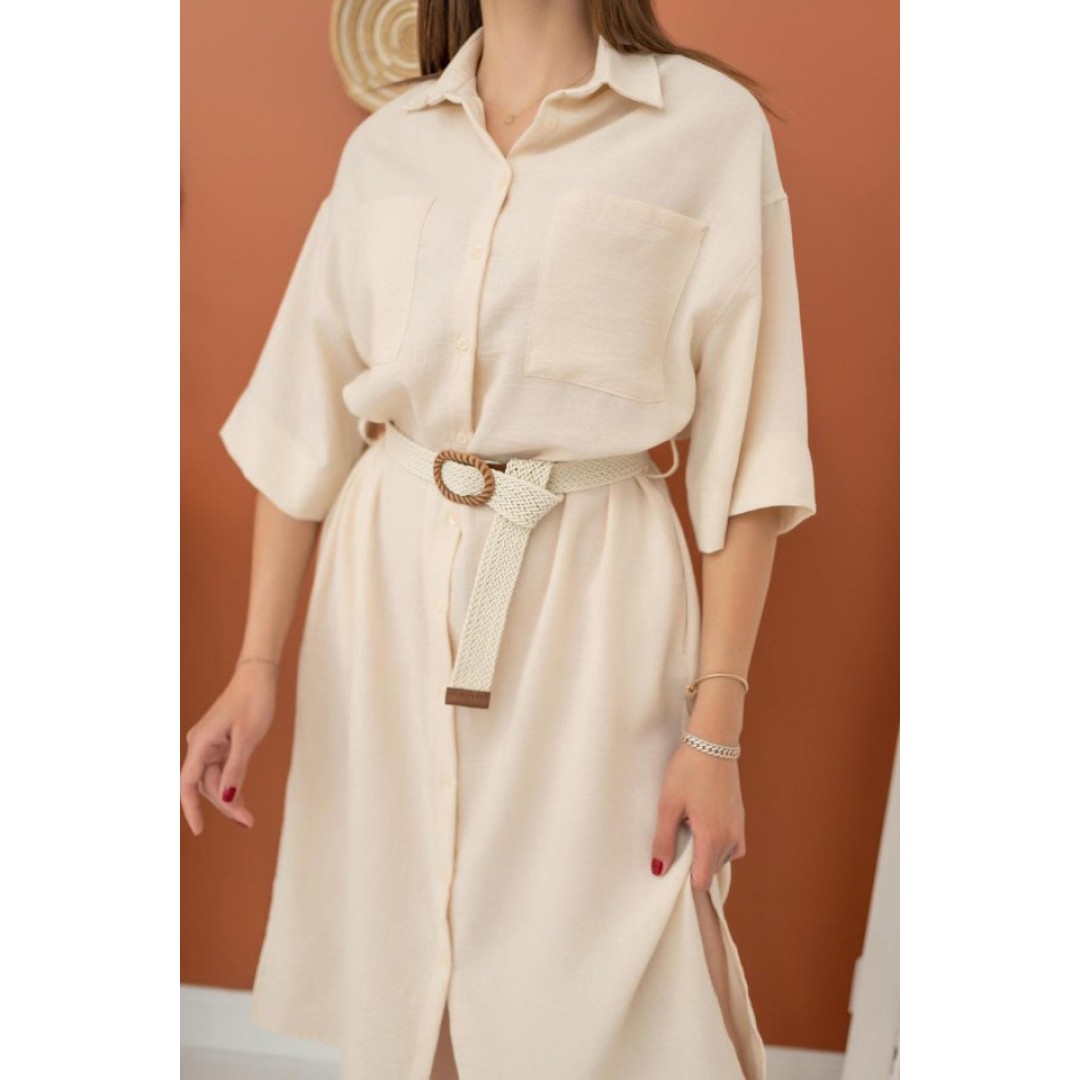 Bej Kemerli Elbise - 150824 Bej Kemerli Elbise - 150824