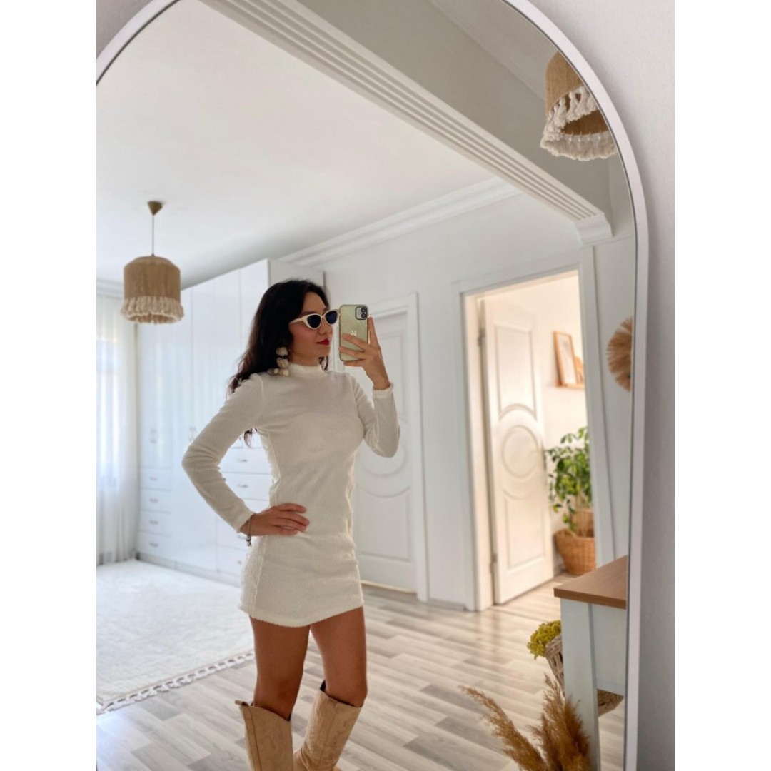Kadın Uzun Kollu Peluş Mini Boy Elbise - 132464 Kadın Uzun Kollu Peluş Mini Boy Elbise - 132464
