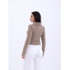 42531 TRİKO SİMLİ YAKALI CROP-KAHVE 144095