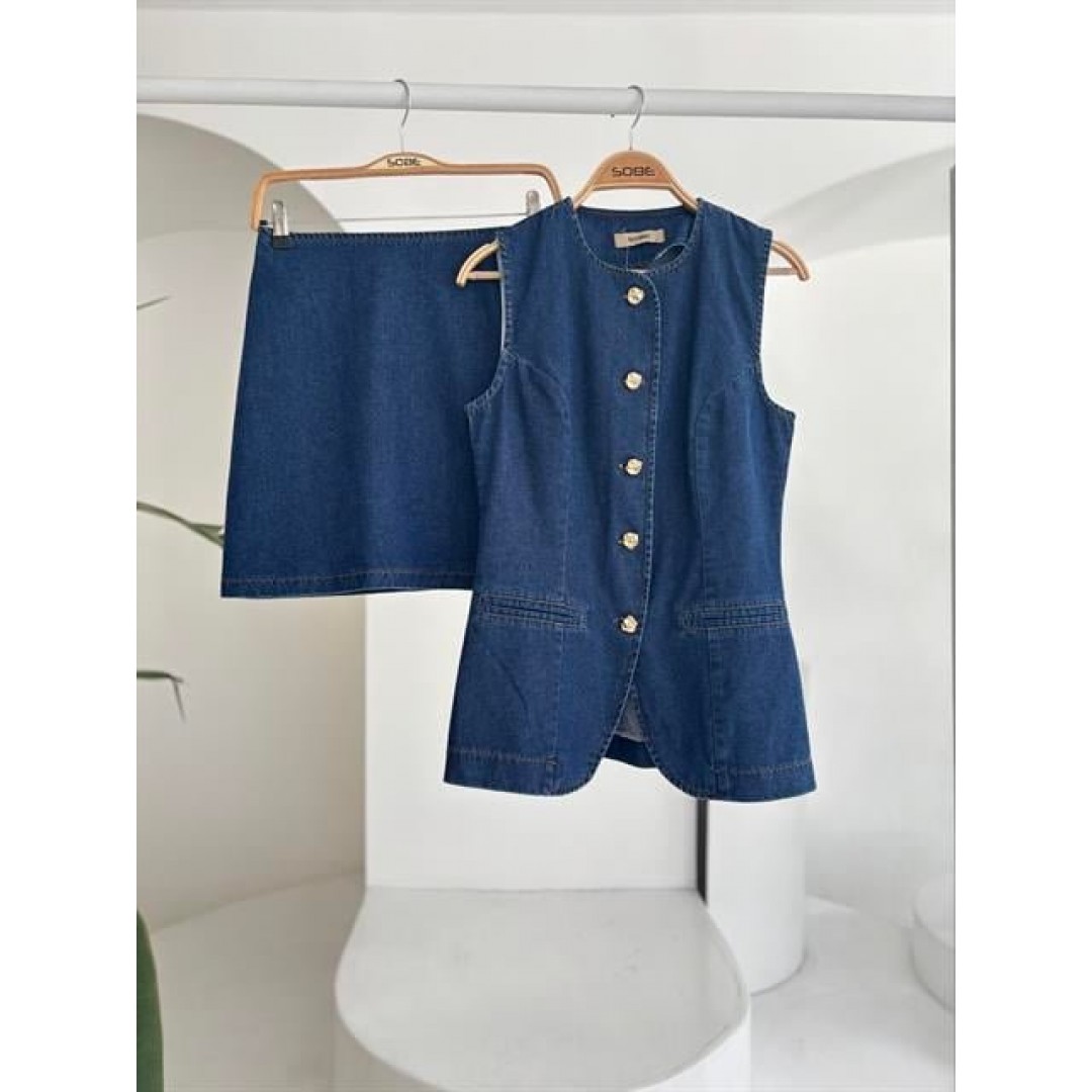 Kolsuz Yelekli Mini Etekli Denim Takım 10164 - 159266 Kolsuz Yelekli Mini Etekli Denim Takım 10164 - 159266