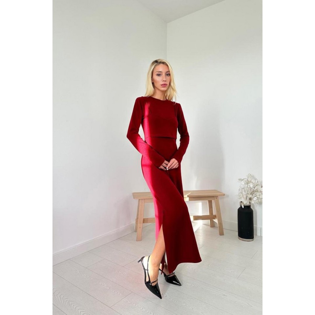 Bordo Croplu Akrilik Elbise - 152319 Bordo Croplu Akrilik Elbise - 152319