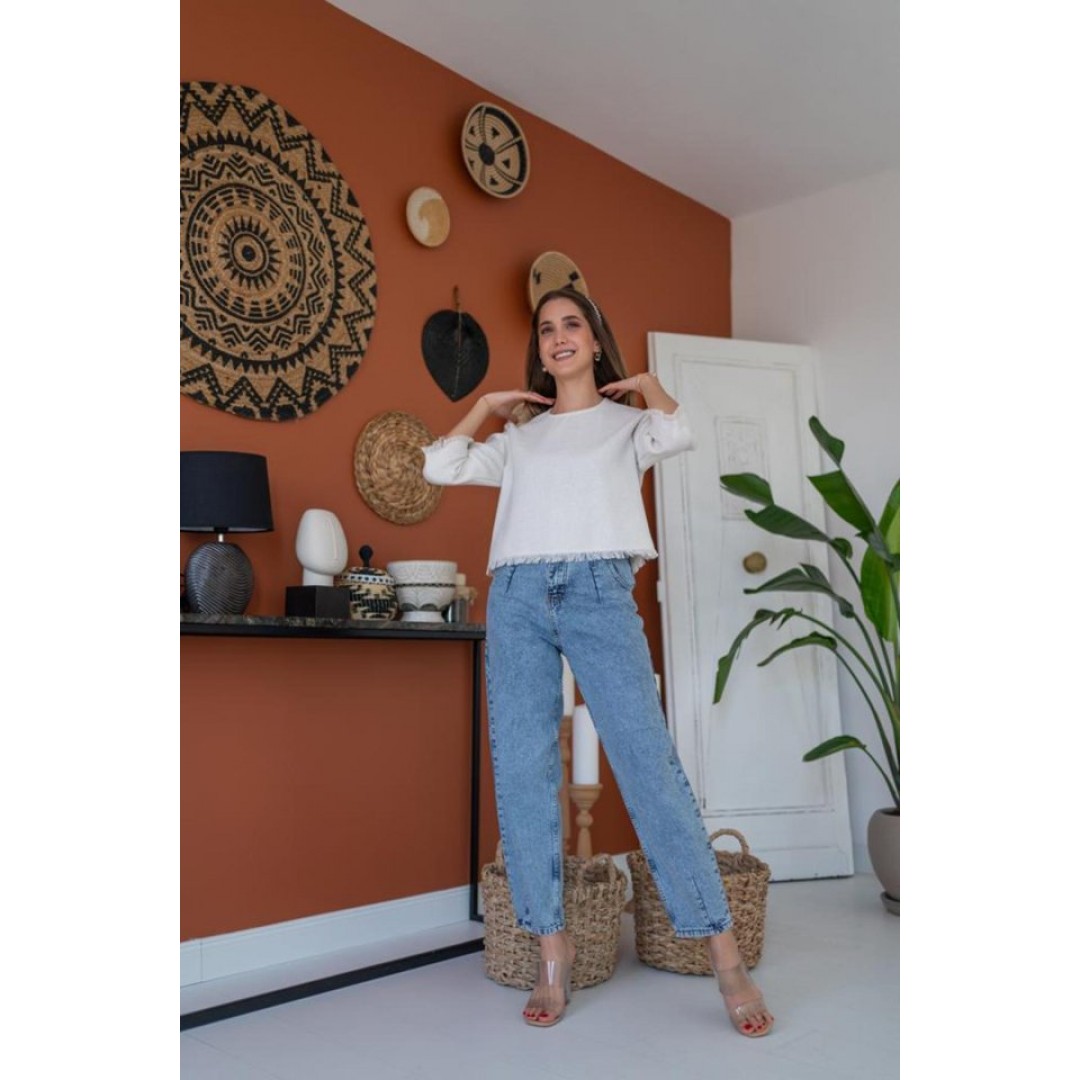 Beyaz Püskül Detaylı Bluz - 149729 Beyaz Püskül Detaylı Bluz - 149729