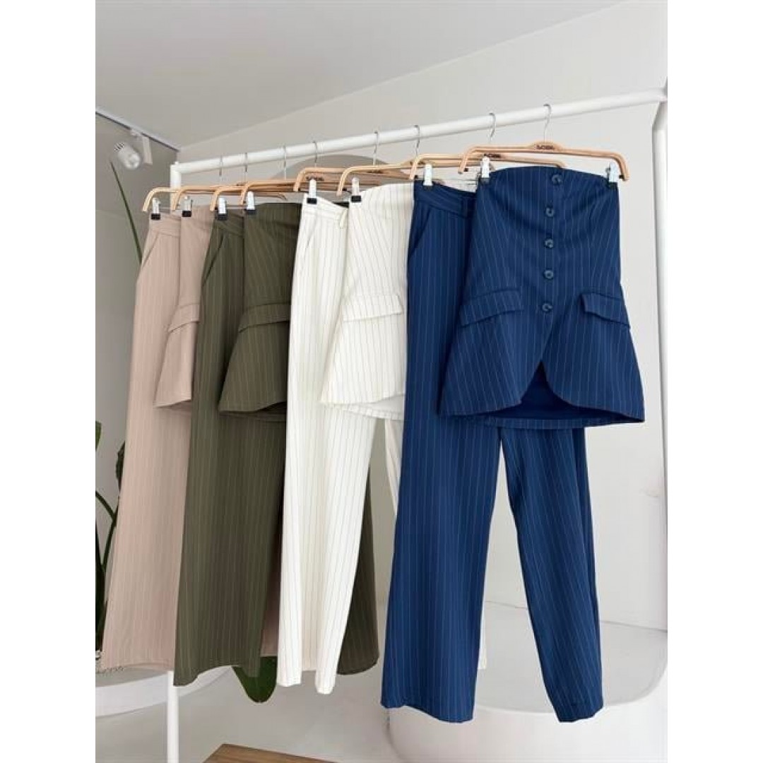 Straplez Büstiyerli Plazzo Pantolonlu Çizgili Takım 10151 159269 Straplez Büstiyerli Plazzo Pantolonlu Çizgili Takım 10151 159269