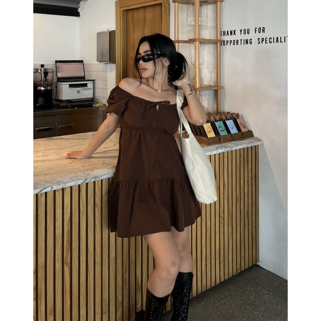 2351 Kloş Poplin Elbise - Kahverengi 144944 2351 Kloş Poplin Elbise - Kahverengi 144944