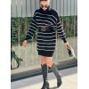 Kadın Uzun Kollu Degaje Yaka çizgili Sonya Iplik Mini Boy Triko Elbise (kemersiz) - 134005 Kadın Uzun Kollu Degaje Yaka çizgili Sonya Iplik Mini Boy Triko Elbise (kemersiz) - 134005