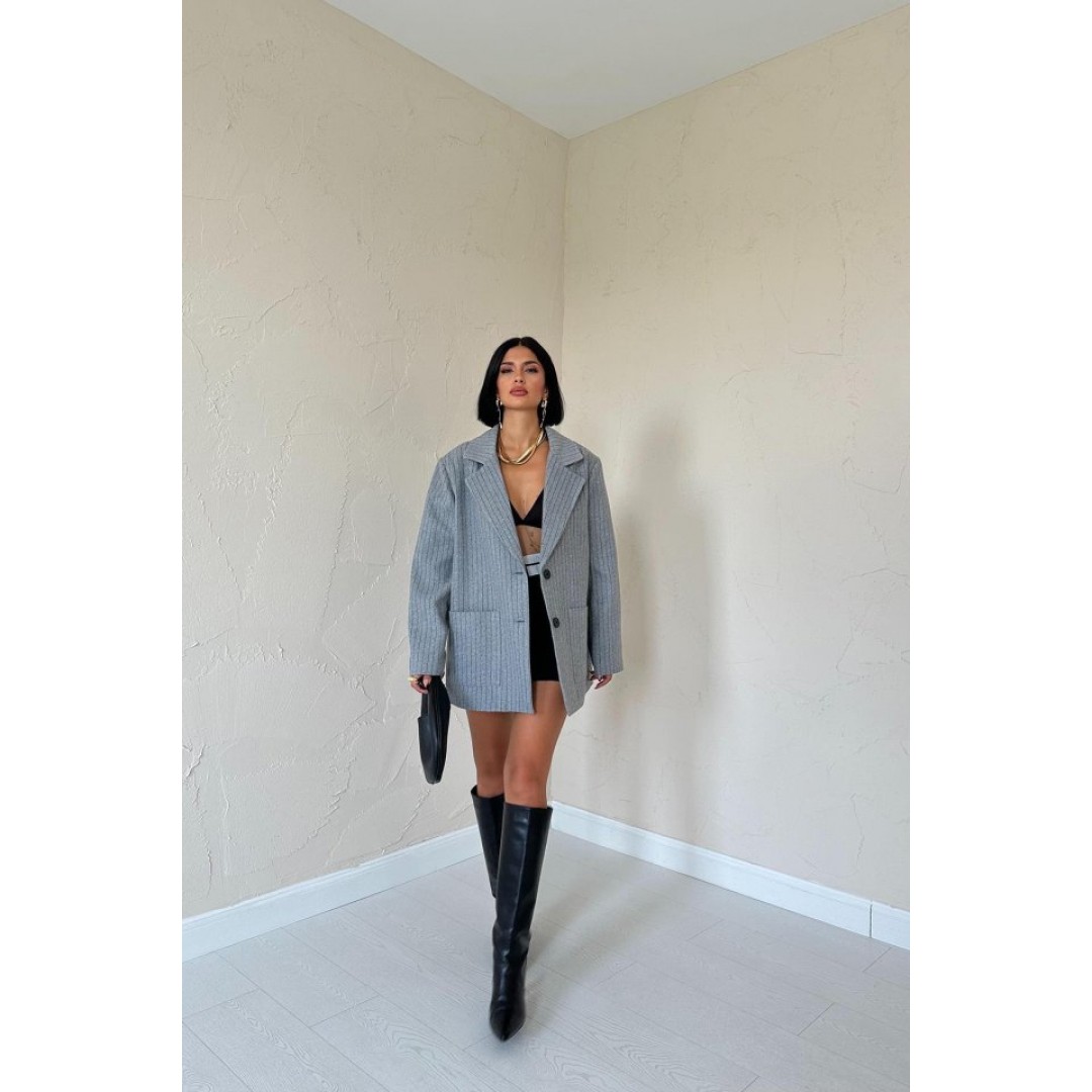 Gri Çizgili Oversize Ceket - 153643 Gri Çizgili Oversize Ceket - 153643