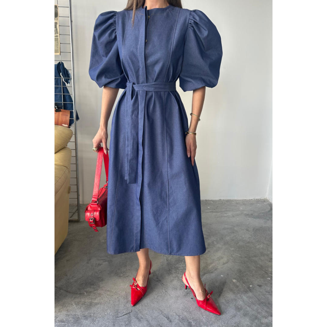 TENCEL KARPUZ KOL ELBİSE - İndigo 160280 TENCEL KARPUZ KOL ELBİSE - İndigo 160280