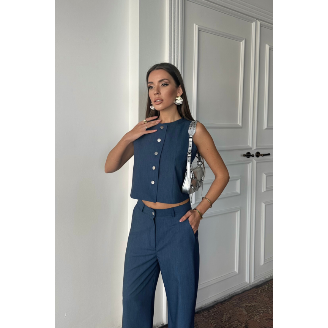 TENCEL KOLSUZ GÖMLEK - PANTOLON TAKIM - İndigo 159984 TENCEL KOLSUZ GÖMLEK - PANTOLON TAKIM - İndigo 159984