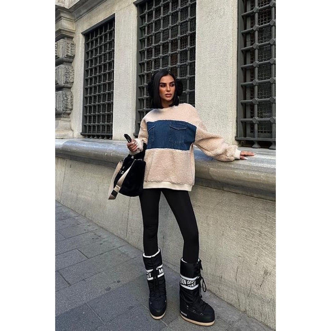 Göğsü Denim Garnili Sweatshirt 3402 158378 Göğsü Denim Garnili Sweatshirt 3402 158378