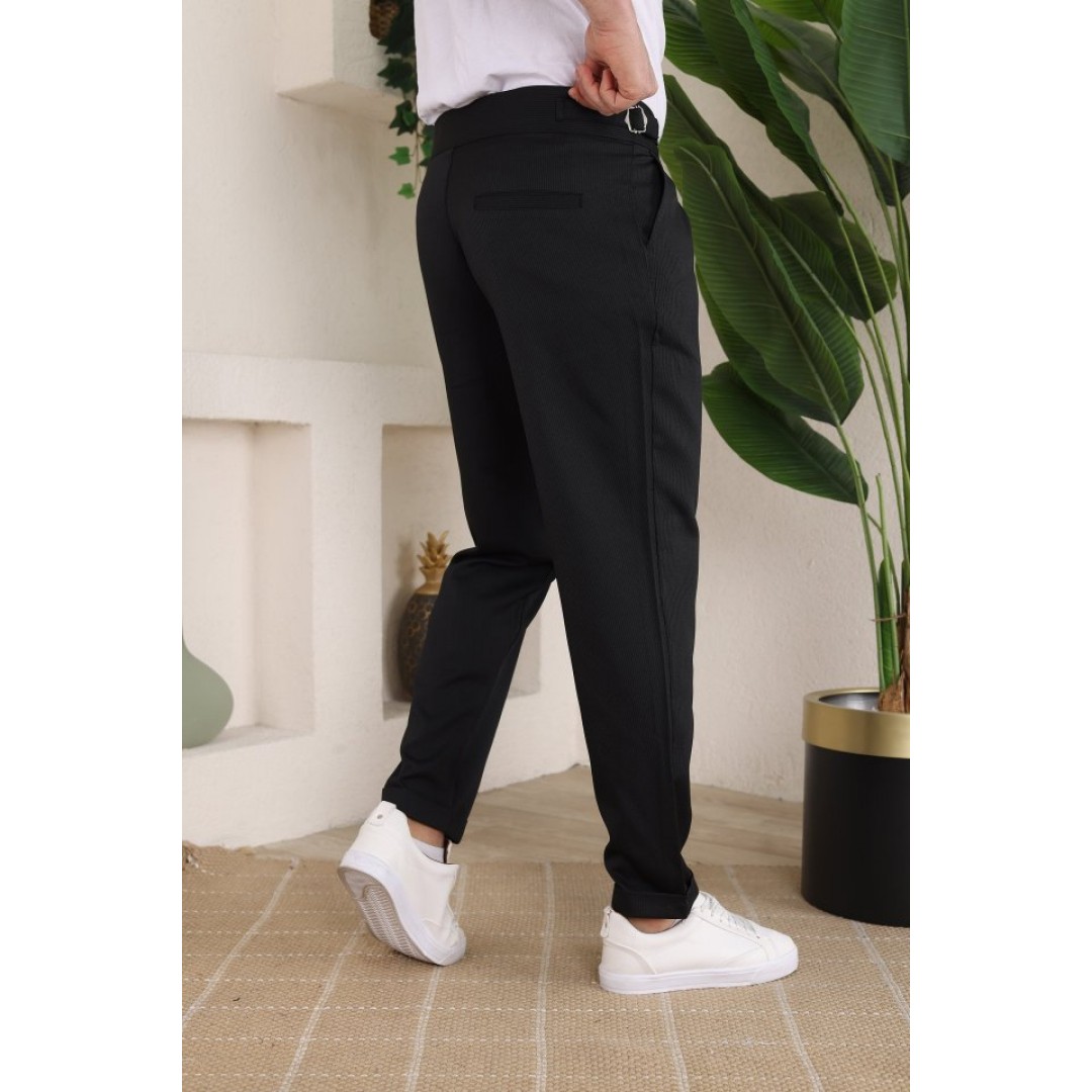 Erkek Duble Paça Yandan Tokalı Cord Desenli Old Money Pantolon - 159385