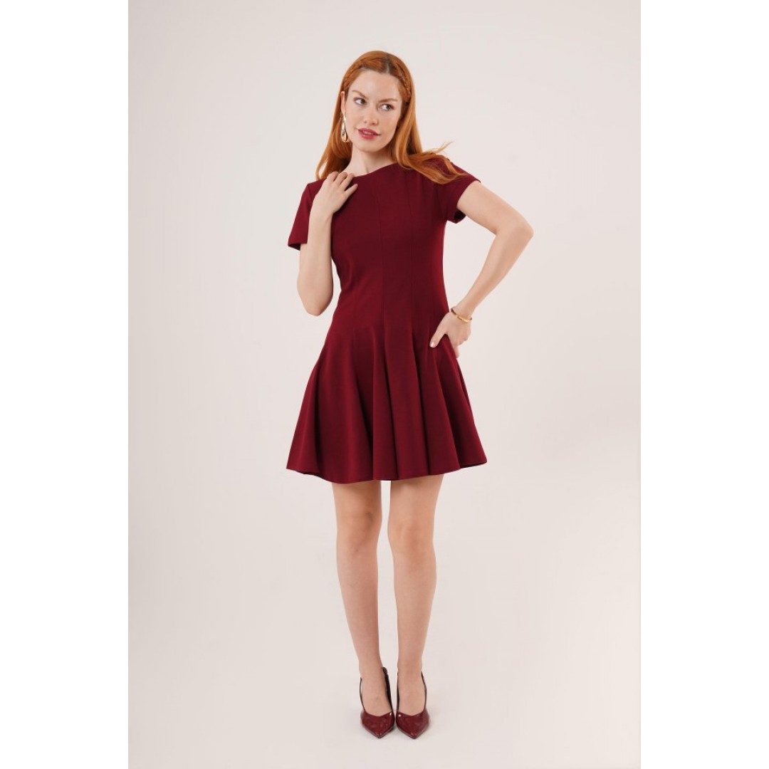 Önden Dikiş Detaylı Çan Model Bordo Elbise 149827 Önden Dikiş Detaylı Çan Model Bordo Elbise 149827