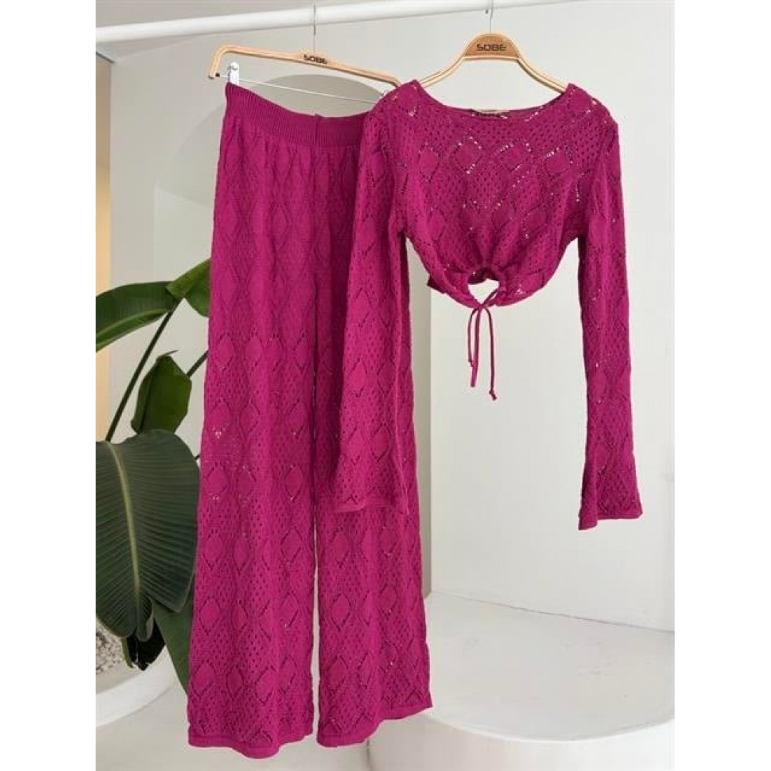Göğüs Bağcık Detaylı Ajurlu Bluz Pantolon Takım 10098 161285 Göğüs Bağcık Detaylı Ajurlu Bluz Pantolon Takım 10098 161285
