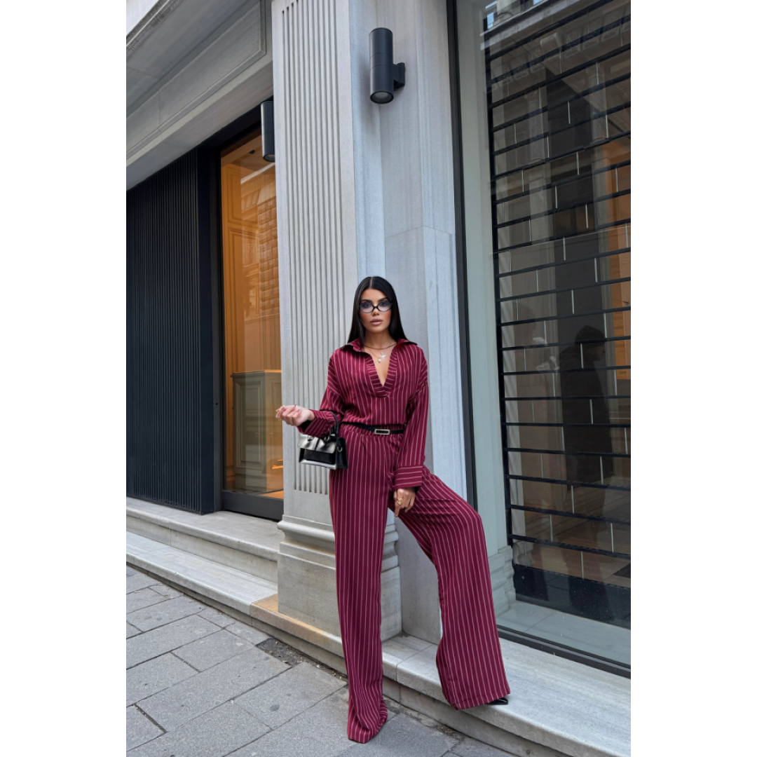 ÇİZGİLİ BLUZ - PANTOLON TAKIM - Bordo 153605 ÇİZGİLİ BLUZ - PANTOLON TAKIM - Bordo 153605