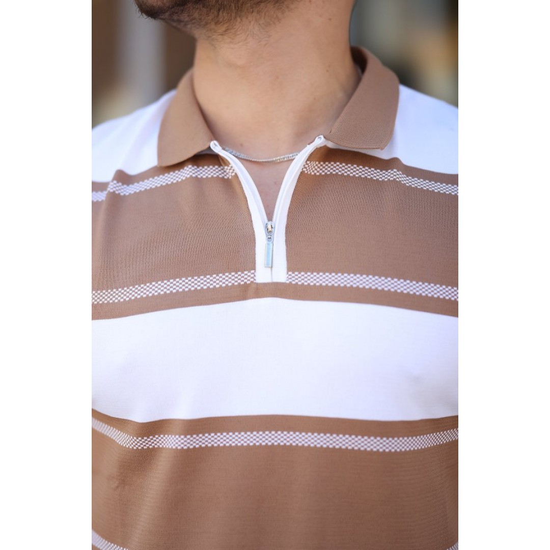 Erkek Yakalı Fermuarlı çift Renk Kısa Kollu T-shirt 161245 Erkek Yakalı Fermuarlı çift Renk Kısa Kollu T-shirt 161245