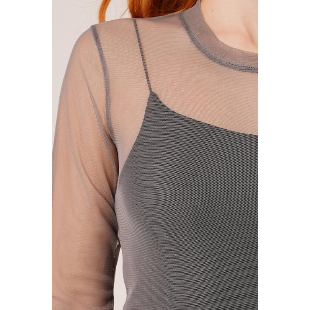 Transparan Gri Tül Basic Bluz 148066 Transparan Gri Tül Basic Bluz 148066