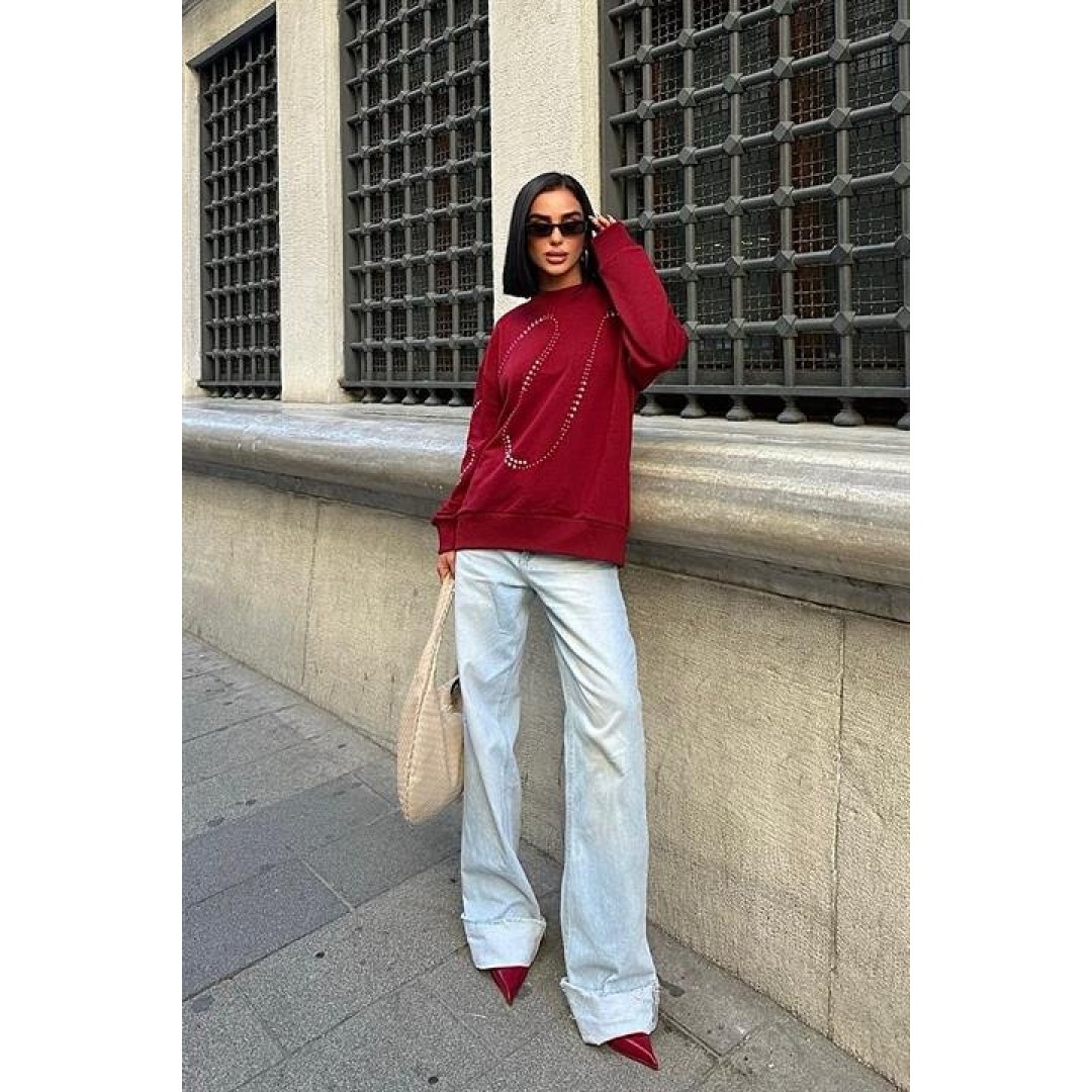 Gümüş Taşlı Sweatshirt 8052 158384