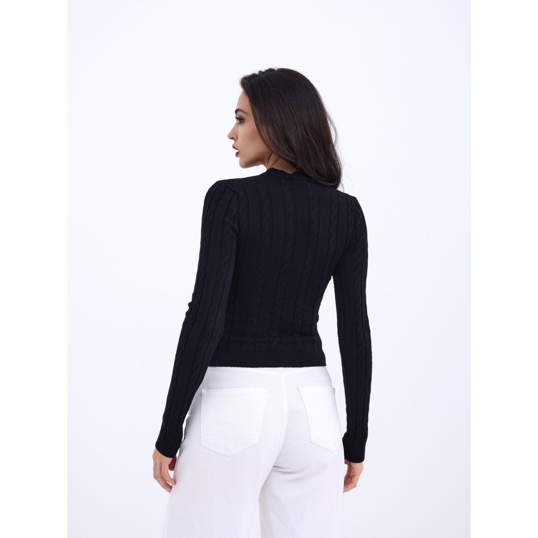 42491 TRİKO SAÇ ÖRGÜ CROP KAZAK-SİYAH 144000