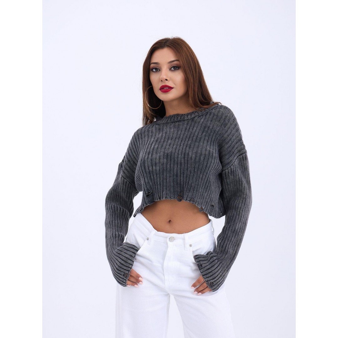 43191 TRİKO CROP KAZAK-SİYAH