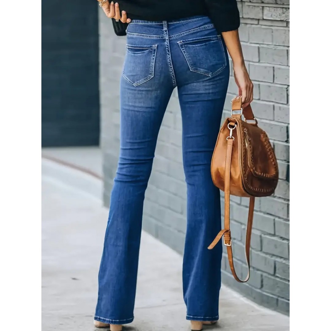Kadın Yüksek Bel önden Düğmeli Cep Detay Ispanyol Paça Denim Pantolon 135645 Kadın Yüksek Bel önden Düğmeli Cep Detay Ispanyol Paça Denim Pantolon 135645