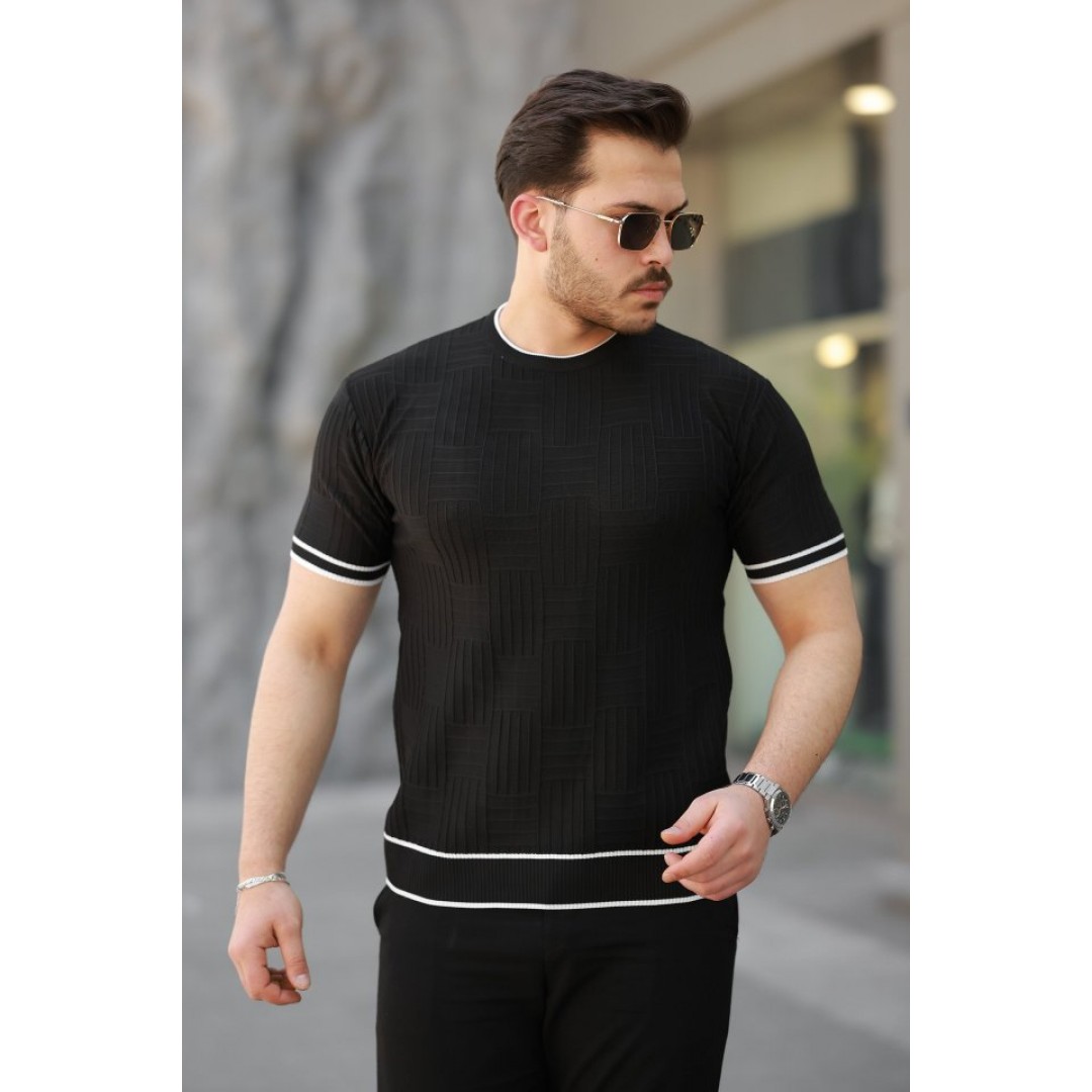 Erkek Jakarlı Ribanalı Kısa Kollu T-shirt - 159914 Erkek Jakarlı Ribanalı Kısa Kollu T-shirt - 159914