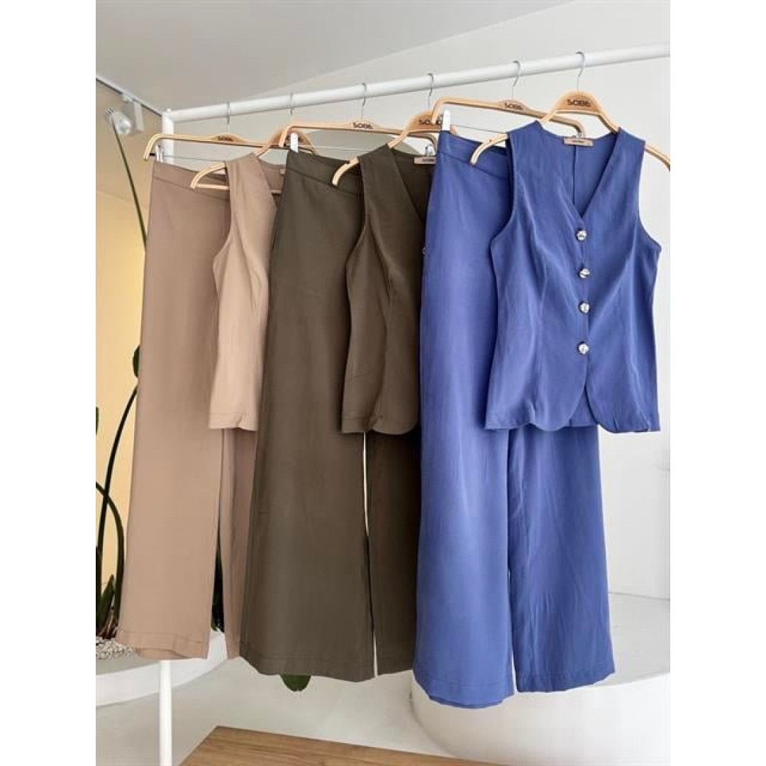 Arkası Bağcıklı Yelek Plazza Pantolon Modal Takım 10202-08 161622 Arkası Bağcıklı Yelek Plazza Pantolon Modal Takım 10202-08 161622