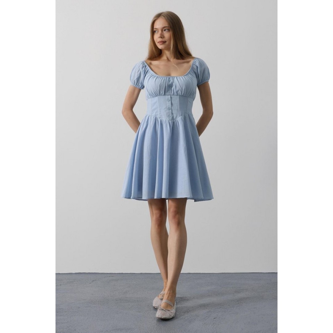 Beli Korseli Mini Elbise - Bebe Mavisi - 162833 Beli Korseli Mini Elbise - Bebe Mavisi - 162833