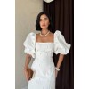Beyaz İşlemeli Kolu Garnili Elbise - 161092 Beyaz İşlemeli Kolu Garnili Elbise - 161092