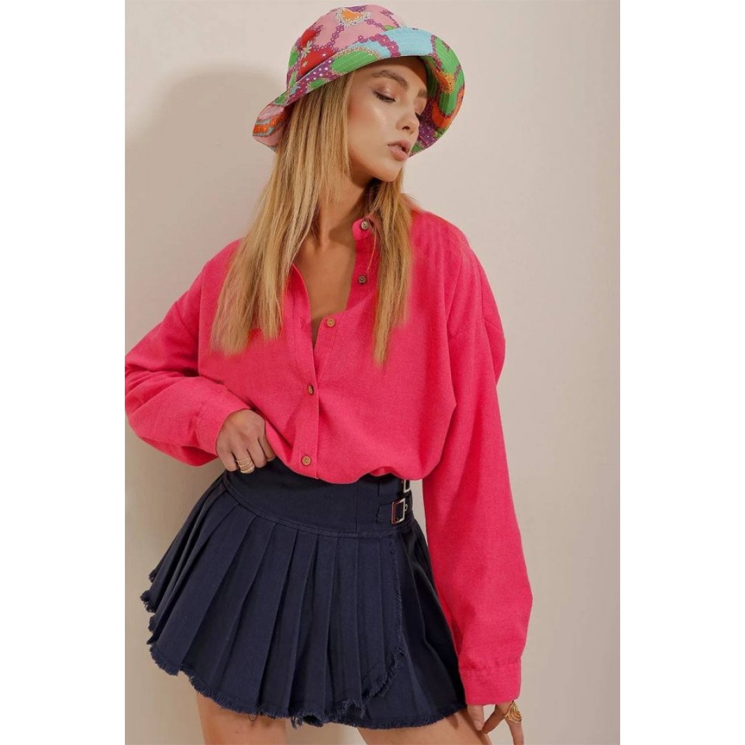 Kadın Keten Kumaş Oversize Gömlek - 159584