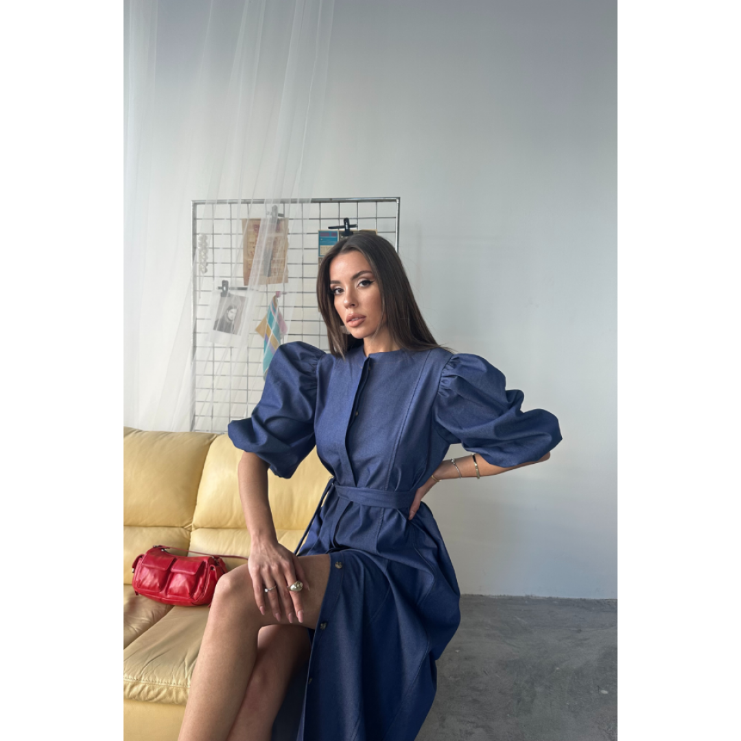 TENCEL KARPUZ KOL ELBİSE - İndigo 160280 TENCEL KARPUZ KOL ELBİSE - İndigo 160280