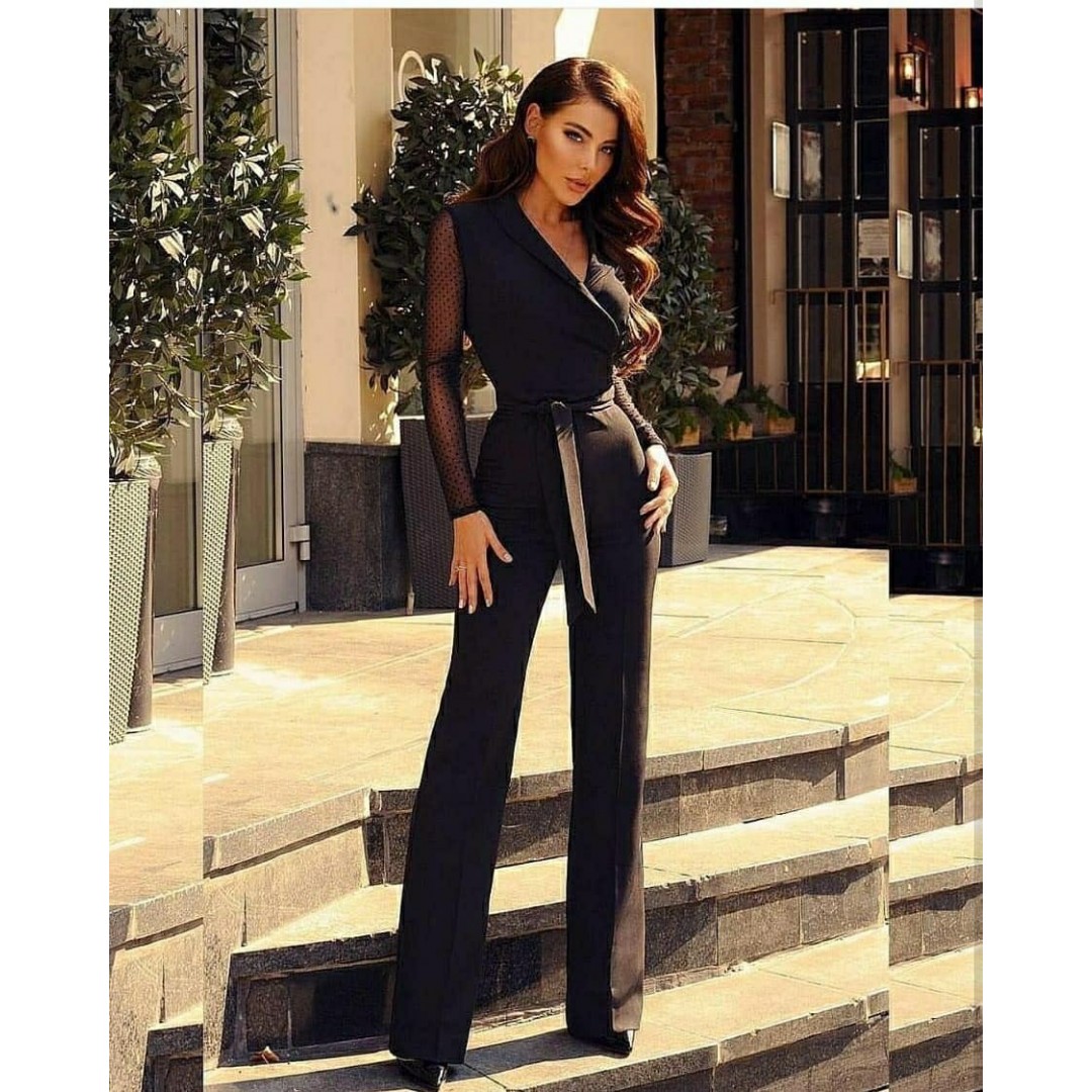 Krep Kumaş Kol Tül Puan Detaylı Kuşaklı Tulum 141 Cm 47498 Krep Kumaş Kol Tül Puan Detaylı Kuşaklı Tulum 141 Cm 47498