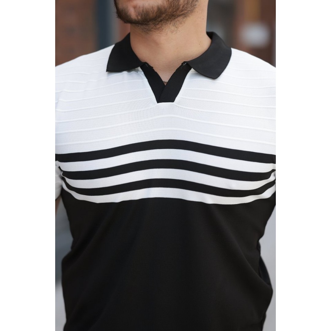 Erkek çizgi Desenli Yakalı Kısa Kollu T-shirt 162316