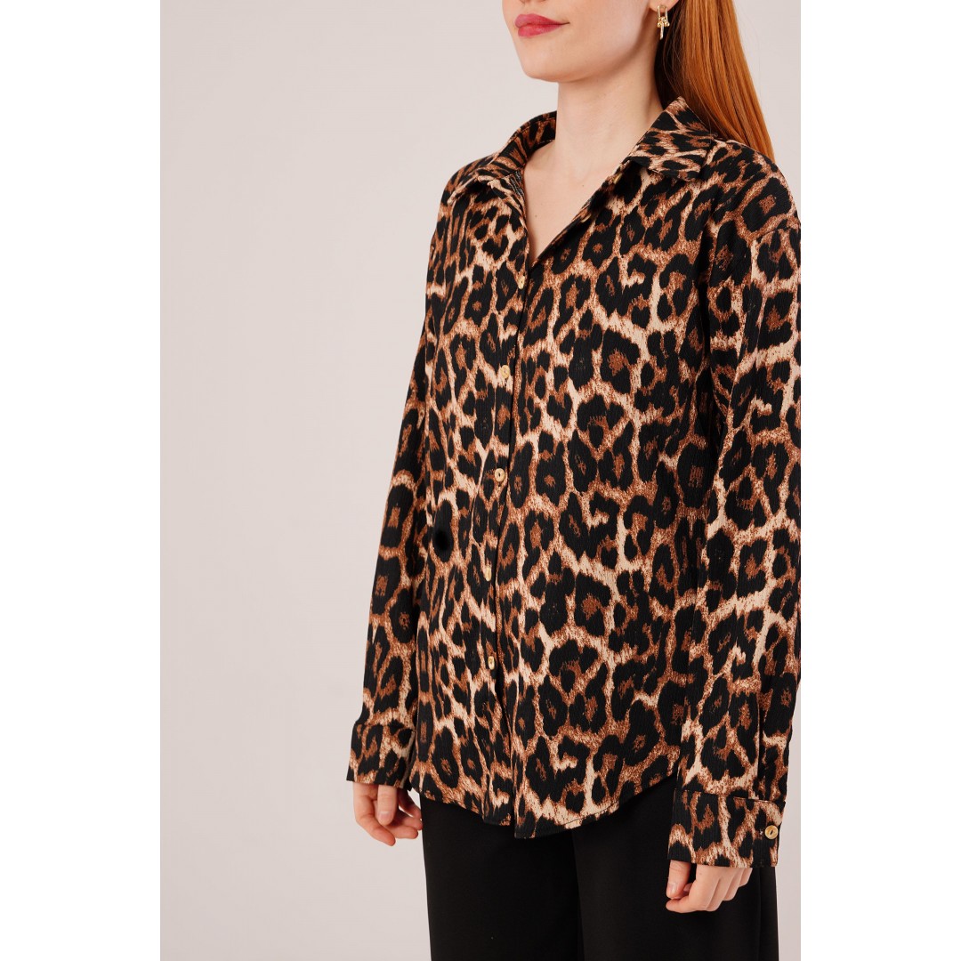 Leopar Desen Rahat Kalıp Gömlek 147555