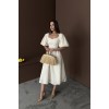 Beyaz Balon Kollu Dantelli Brode Elbise - 160002 Beyaz Balon Kollu Dantelli Brode Elbise - 160002