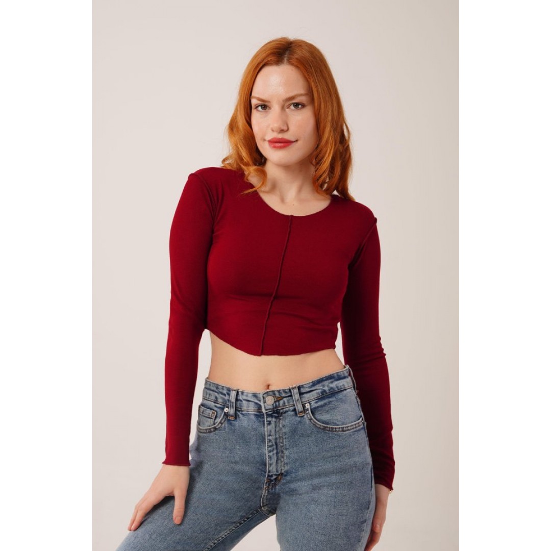 Ters Dikişli Basic Bordo Body Bluz