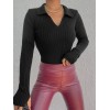 Kadın Siyah Polo Yaka Parmak Detay Triko Bluz 2047 132289 Kadın Siyah Polo Yaka Parmak Detay Triko Bluz 2047 132289