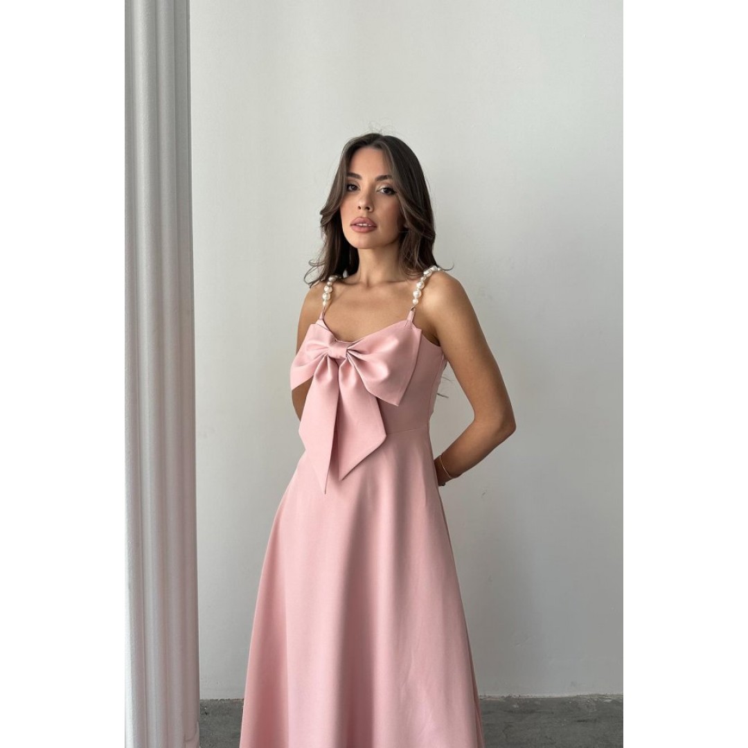 Pembe İnci Askı Detaylı Elbise 160819 Pembe İnci Askı Detaylı Elbise 160819