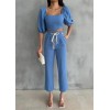 KETEN CROP KARPUZ KOL BLUZ-PANTOLON HASIR KEMERLİ - Mavi 152496 KETEN CROP KARPUZ KOL BLUZ-PANTOLON HASIR KEMERLİ - Mavi 152496