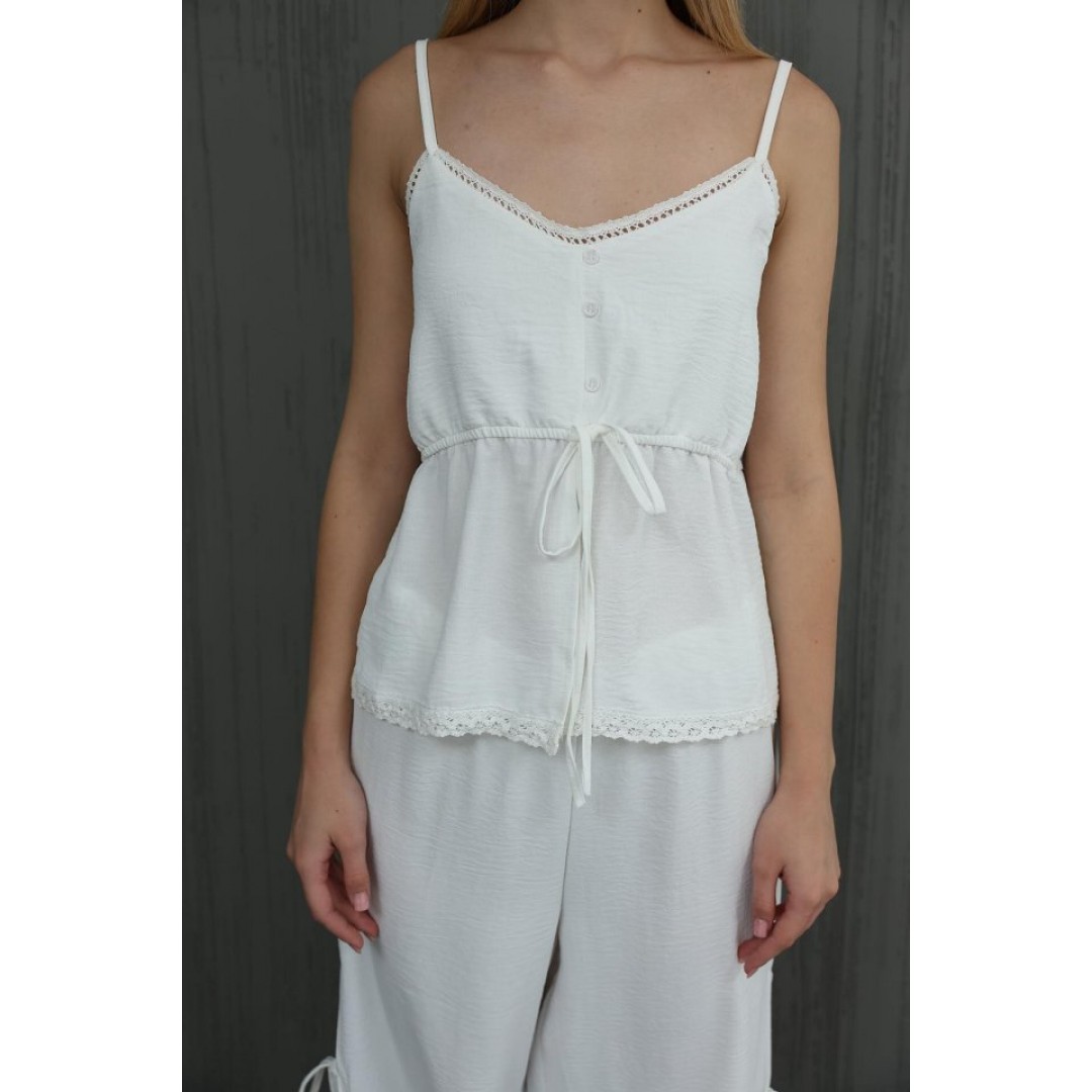 Fiyonklu Bluz Takım - Beyaz 151408 Fiyonklu Bluz Takım - Beyaz 151408
