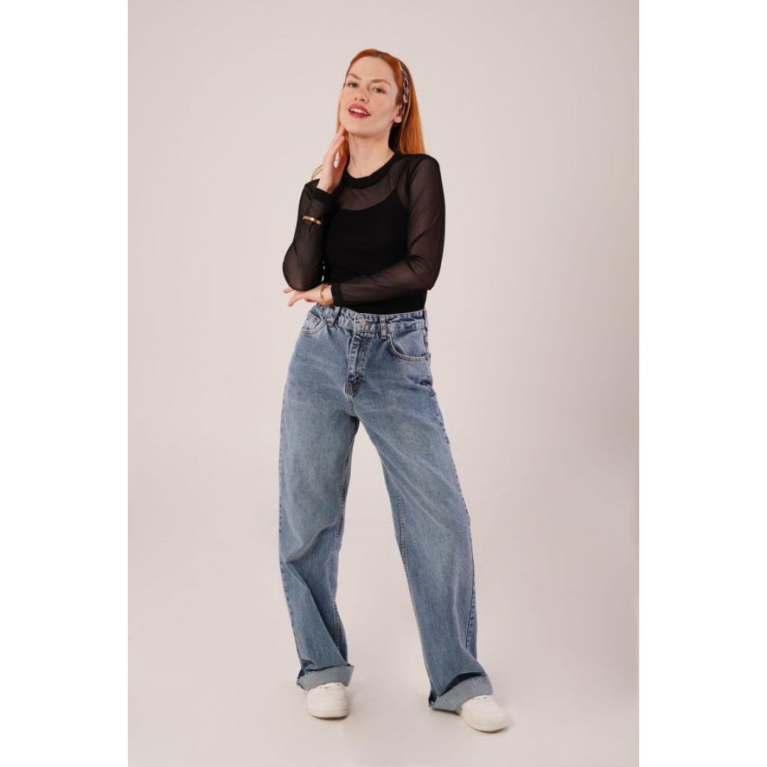 Transparan Siyah Tül Basic Bluz 148067 Transparan Siyah Tül Basic Bluz 148067